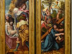  Pieter Coecke van Aelst d. Ä.: Grablegung und Kreuztragung Christi, 1531/32. Abgespaltene Außentafeln eines Flügelaltars, Öl auf Holz. Museen der Stadt Aschaffenburg, Sammlung Lautenschläger, Foto: Museen der Stadt Aschaffenburg (